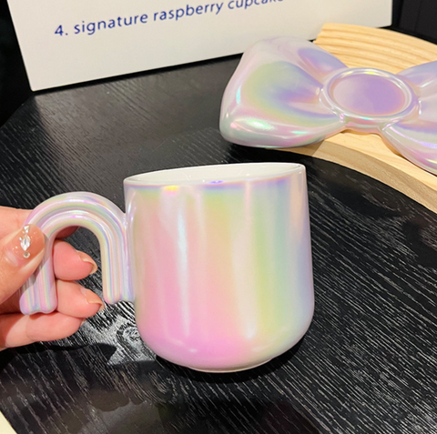 Rainbow and Bow Chrome Ceramic Cup and Saucer