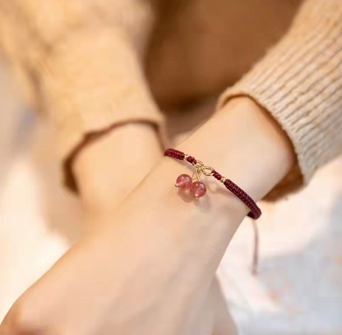 Infinity Double Pink Bead Red Braided Bracelet