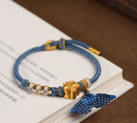 Gold Flower Blue Braided Bracelet