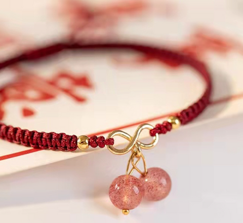 Infinity Double Pink Bead Red Braided Bracelet