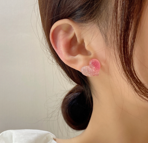 Pink Sparkle Heart Earring