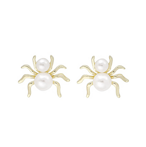 Pearl Gold Spider Stud Earring
