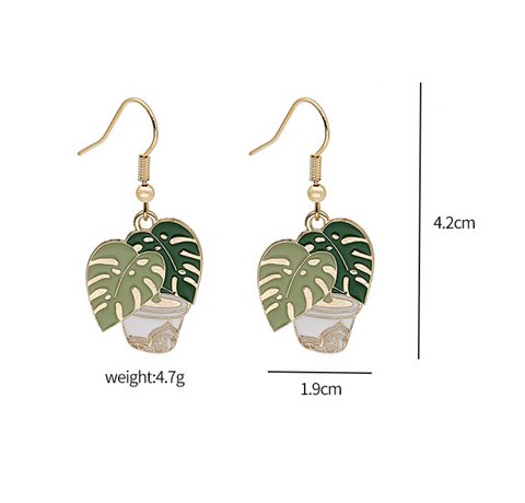 Potted Plant Leaf Dangle Earring