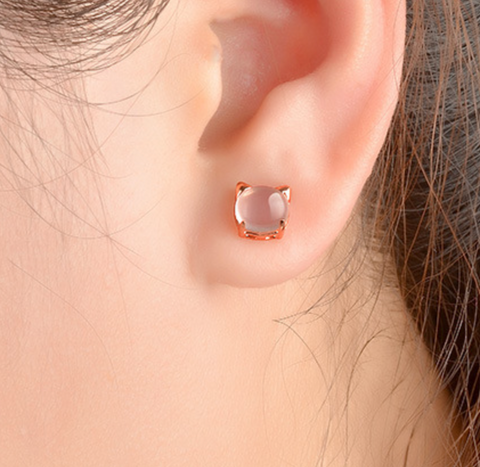 Sweet Cat Pink Stud Earring