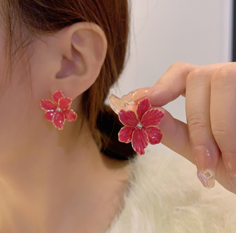 Red Flower Earring
