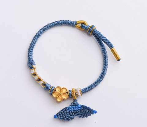 Gold Flower Blue Braided Bracelet