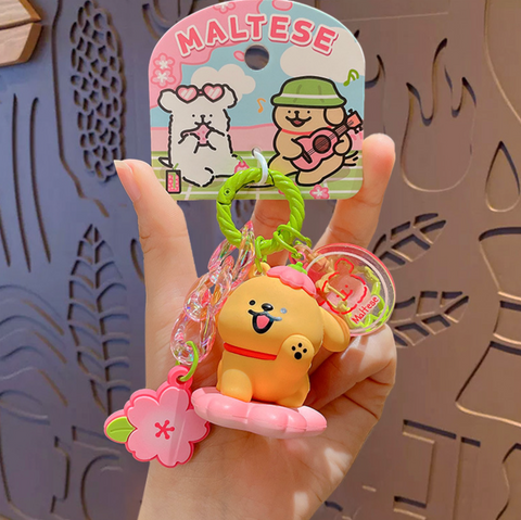 Maltese Cherry Blossom Brown Keychain