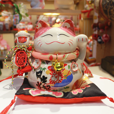 7" Ceramic Lucky Cat with Bell