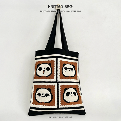 Emoji Panda Café Shoulder Knit Tote