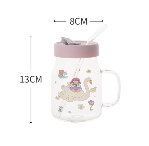 Top Straw Glass Mug with Silicon Lid 800ml