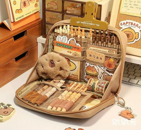 Brown Capybara Pencil Case Set (Standing + Plush)