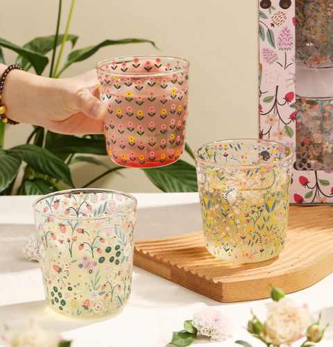 Gift Set of 4 Glass Flower Cup 454ml