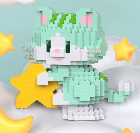 Green Cat with Star Building Block
