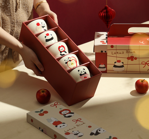 Lotus Blue Ceramic Panda Rice Bowl 410ml 5 Set