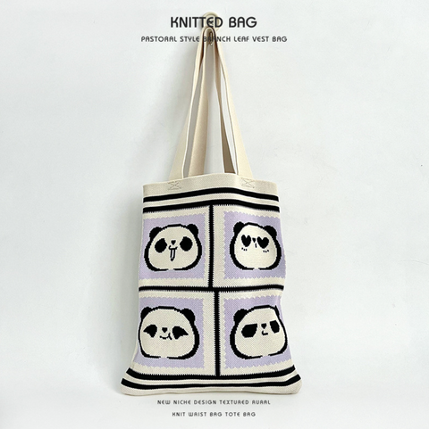 Emoji Panda Café Shoulder Knit Tote
