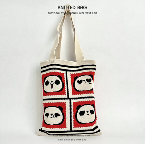 Emoji Panda Café Shoulder Knit Tote