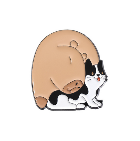 Capybara and Cat Pin