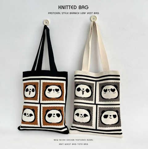Emoji Panda Café Shoulder Knit Tote