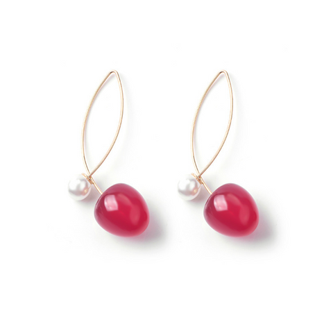 Pearl Red Cherry Dangle Earring