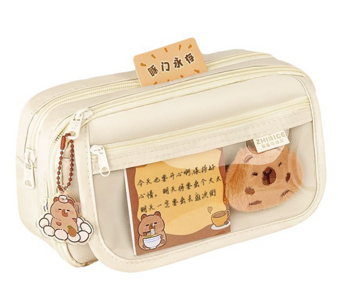 White Capybara Pencil Case Set (20 Stickers/2Brooch/Sticky Notes/Pendent/Plush)