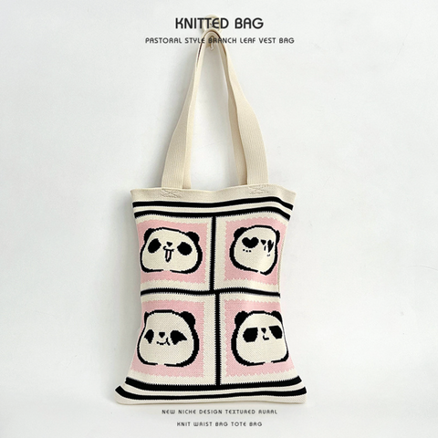 Emoji Panda Café Shoulder Knit Tote