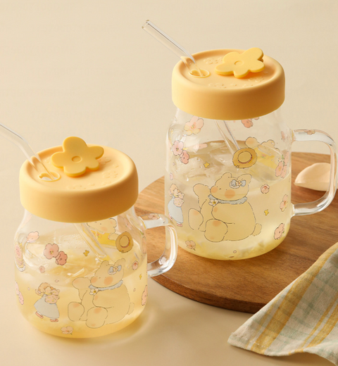 Top Straw Glass Mug with Silicon Lid 800ml