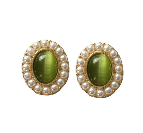 Cat Eye Green Oval Earring