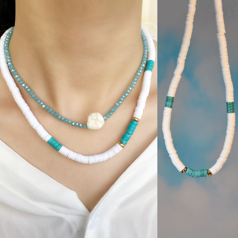 Turquoise White Clay Bead Necklace