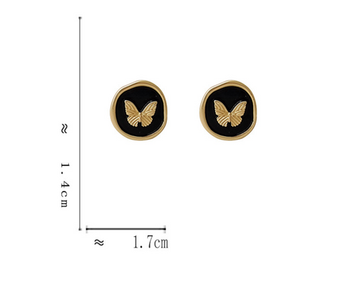 Gold Butterfly Round Earring Black