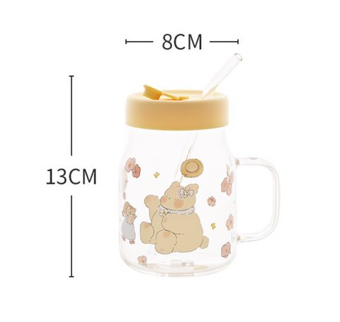 Top Straw Glass Mug with Silicon Lid 800ml