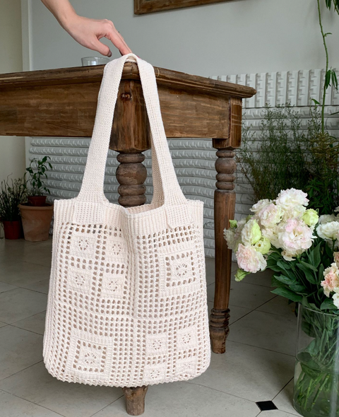 Checker Square Knit Tote