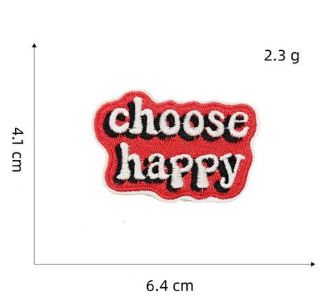 Choose Happy Red Embroidered Badge Set