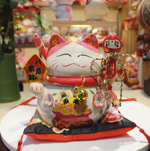 7" Ceramic Lucky Cat with Bell