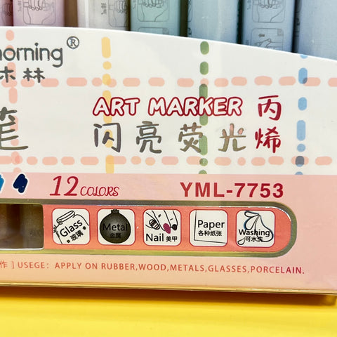 Shiny Flourescent 12 Color Acrylic Paint Marker