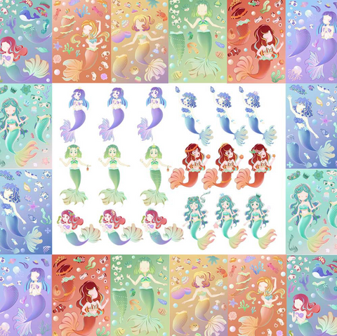 Playful Mermaid PVC Sticker Pack 50pc