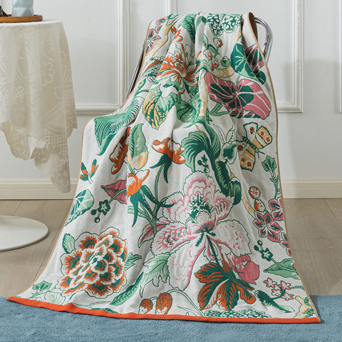 Tropic Green Flowers Cotton Towel Blanket 90*180cm