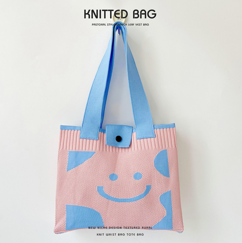 Smily Face Knitted Button Tote