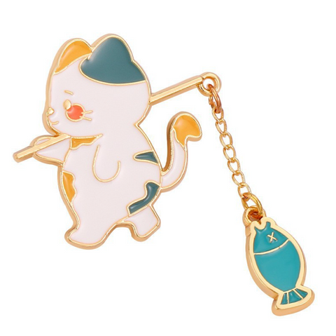 Cat with Green Fish Pin