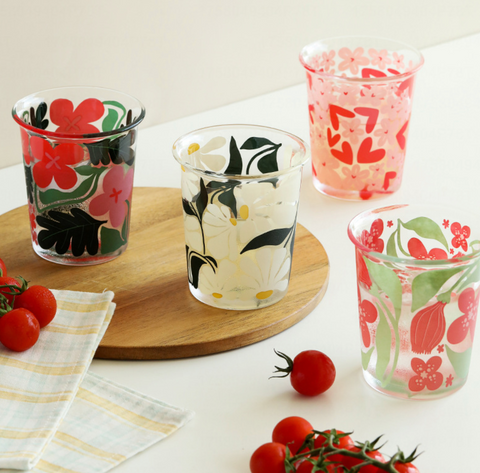 Floral Glass Lip Cup 350ml