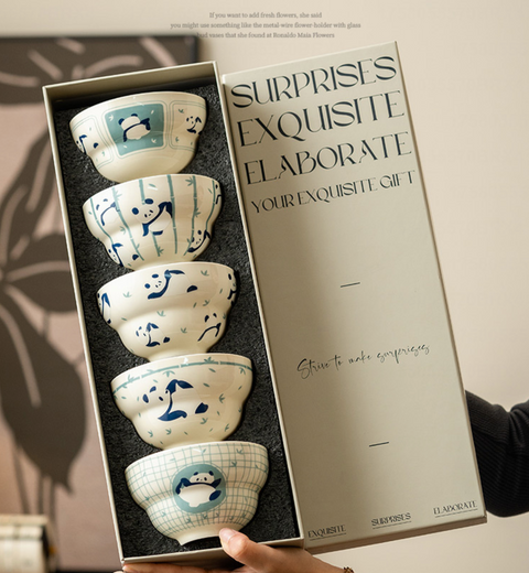 5 Set Ceramic Blue Panda Bowl