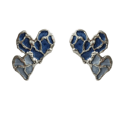 Blue Enamel Heart Earring