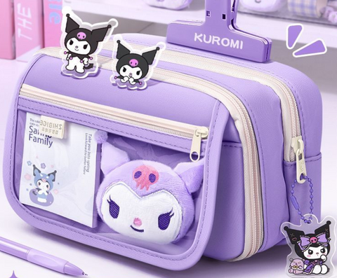 Purple Kuromi Pencil Case Set (9 Layer Flip Cover/ 2 brooches)