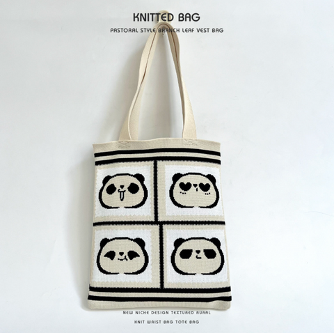 Emoji Panda Café Shoulder Knit Tote