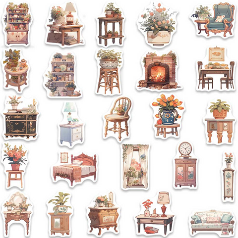 Wooden Furniture PVC Sticker Pack 50pc