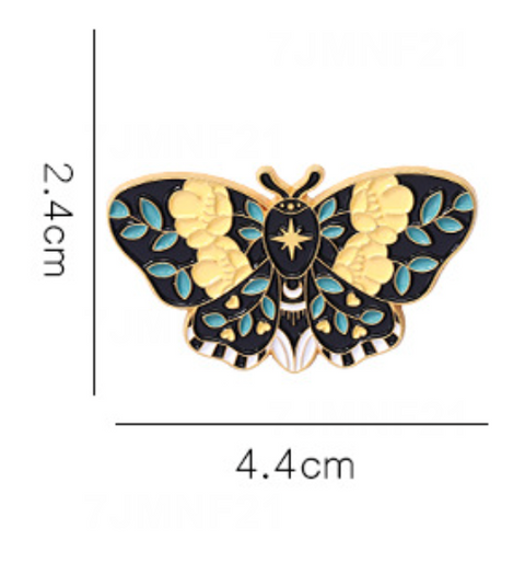 Yellow Flower Black Moth Pin