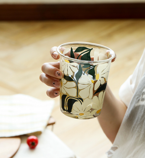 Floral Glass Lip Cup 350ml