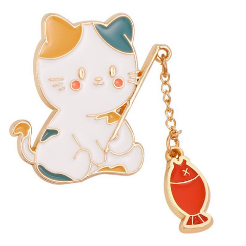 Cat with Red Fish Pin
