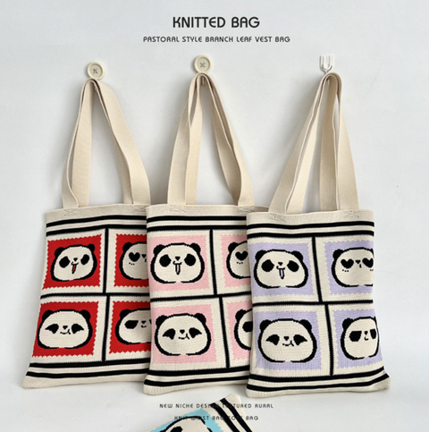 Emoji Panda Café Shoulder Knit Tote