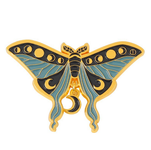 Black Blue Luna Moth Pin