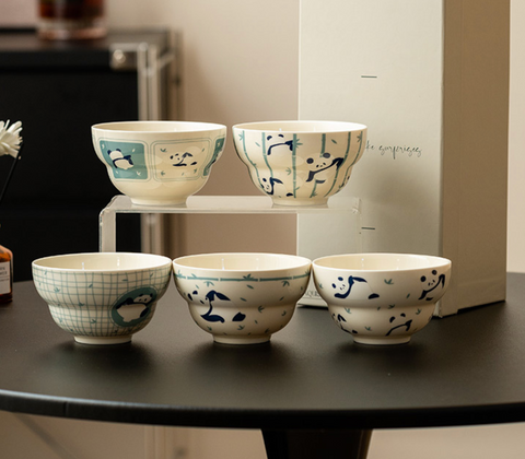 5 Set Ceramic Blue Panda Bowl